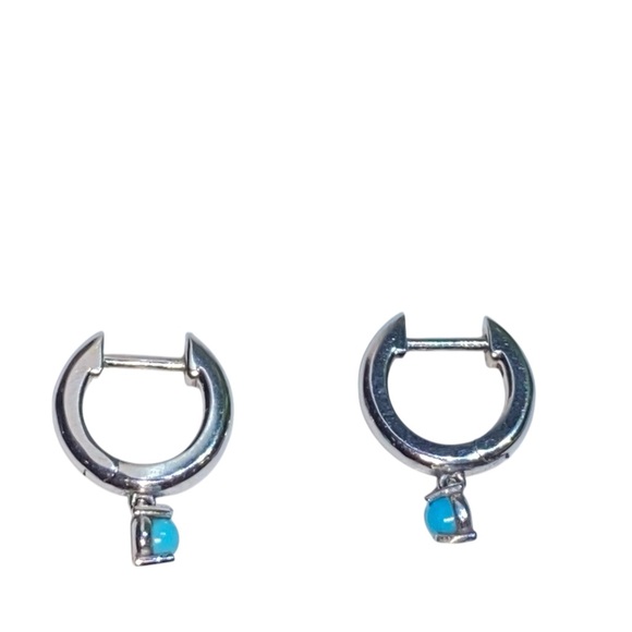 BABYGOLD 14K White Gold Turquoise Charm Huggies Earrings - Picture 4 of 10
